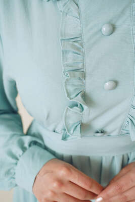 Süs Buton Düğmeli Fırfırlı Elbise Mint - Thumbnail