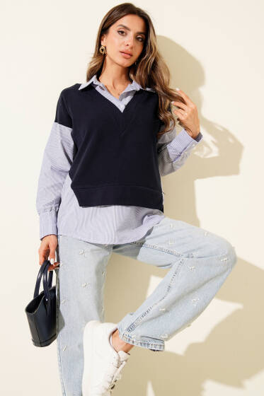 Süveter Garnili Gömlek Lacivert - Kadın Giyim Modelleri