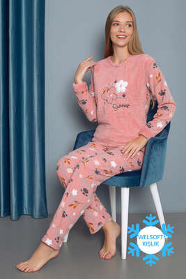Sweet Doğalgaz Faturası Düşüren Pijama Takımı Pudra - Thumbnail