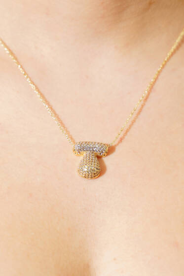 T Harfli Taşlı Kolye - Kolye