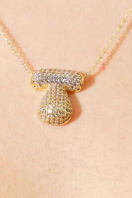 T Harfli Taşlı Kolye - Kolye