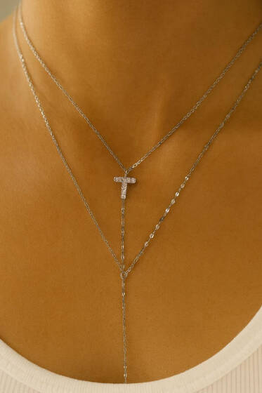 T Harfli Zincir Kolye Gümüş - Kolye