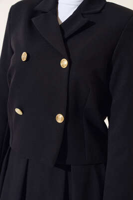 Crop Ceketli İkili Takım Siyah - Thumbnail