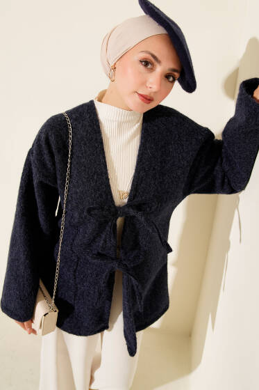 İp Bağlama Detaylı Ceket Lacivert - Ceket