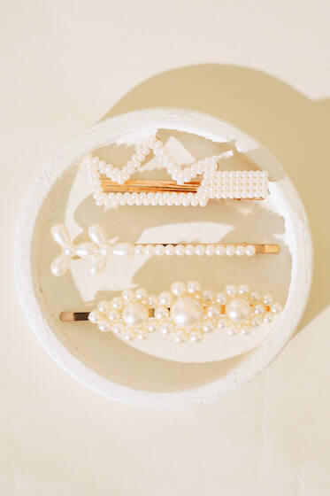 Taç Model İncili Toka Set Gold - Toka