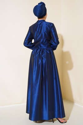 Tafta Gül Aksesuarlı Elbise Parlament - Tesettür Elbise