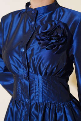 Tafta Gül Aksesuarlı Elbise Parlament - Tesettür Elbise