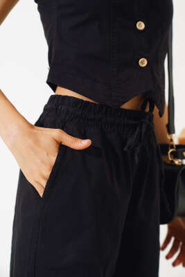 Tahta Düğmeli Yelekli İkili Takım Siyah - Kadın Giyim Modelleri