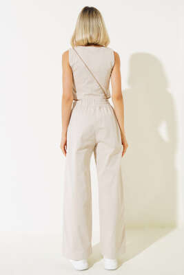 Tahta Düğmeli Yelekli İkili Takım Taş - Kadın Giyim Modelleri