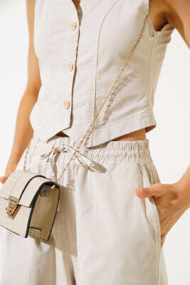 Tahta Düğmeli Yelekli İkili Takım Taş - Kadın Giyim Modelleri