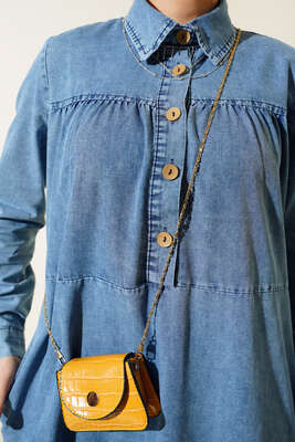 Tahtta Düğmeli Kot Elbise Kot Mavisi - Tesettür Elbise