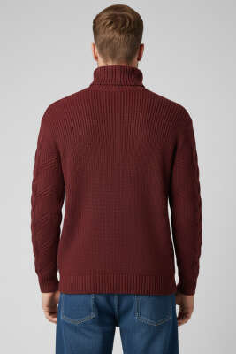 Tam Balıkçı Erkek Triko Kazak Bordo - Erkek Kazak