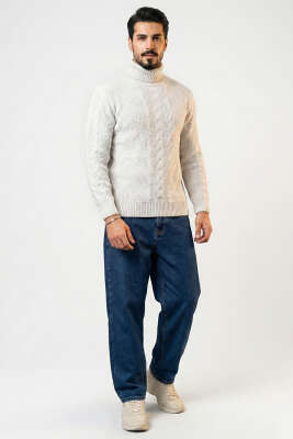 Tam Balıkçı Erkek Triko Kazak Gri - Erkek Kazak