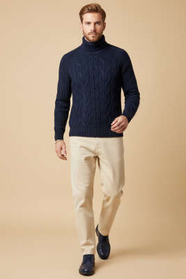 Tam Balıkçı Erkek Triko Kazak Lacivert - Erkek Kazak