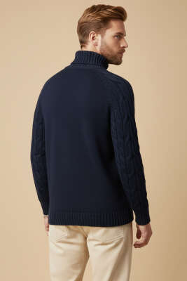 Tam Balıkçı Erkek Triko Kazak Lacivert - Erkek Kazak