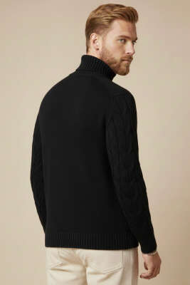 Tam Balıkçı Erkek Triko Kazak Siyah - Erkek Kazak