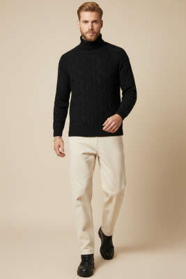 Tam Balıkçı Erkek Triko Kazak Siyah - Günün Seçilenleri