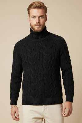 Tam Balıkçı Erkek Triko Kazak Siyah - BETEKS