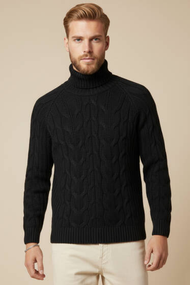 Tam Balıkçı Erkek Triko Kazak Siyah - Yeni Erkek Giyim