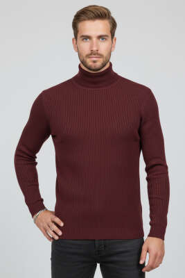 Tam Balıkçı Yaka Triko Erkek Kazak Bordo 