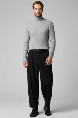 Tam Balıkçı Yaka Triko Erkek Kazak Gri - Erkek Kazak