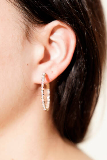 Tam Tur Zirkon Taşlı Işıltılı Halka Küpe Gold - Küpe