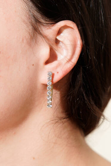 Tam Tur Zirkon Taşlı Sıralı Su Yolu Küpe Gold - Küpe