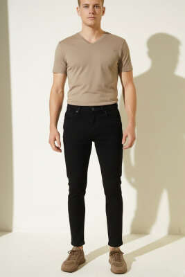 Tapered Fit Dar Paça Erkek Kot Pantolon Siyah - Erkek Pantolon
