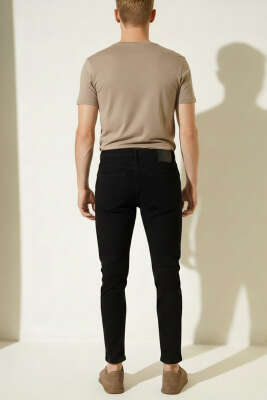 Tapered Fit Dar Paça Erkek Kot Pantolon Siyah - Erkek Pantolon