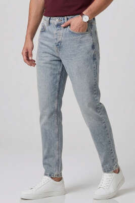 Tapered Fit Erkek Pantolon Mavi Kar - Erkek Pantolon