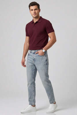 Tapered Fit Erkek Pantolon Mavi Kar - Erkek Pantolon