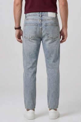 Tapered Fit Erkek Pantolon Mavi Kar - Erkek Pantolon