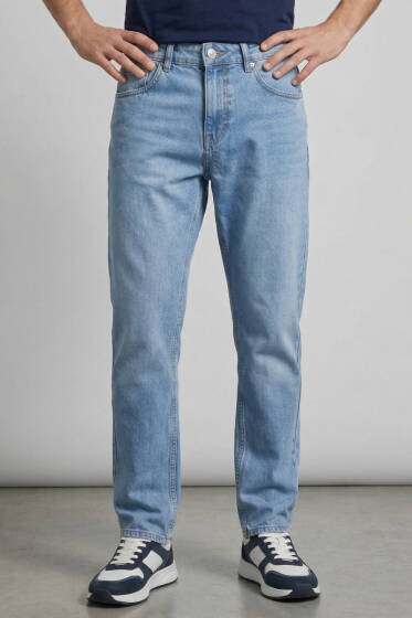 Tapered Fit Kot Erkek Pantolon Buz Mavisi - Erkek Pantolon