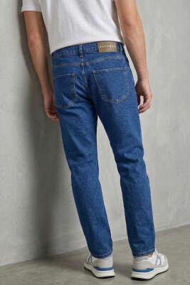 Tapered Fit Kot Erkek Pantolon Orta Mavi - Erkek Pantolon