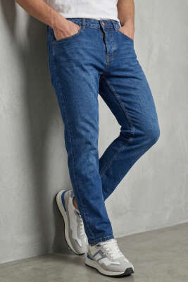 Tapered Fit Kot Erkek Pantolon Orta Mavi - MARTİN MİXS