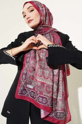 Tarihi Vintage Desen Soft Şal Bordo Bej 