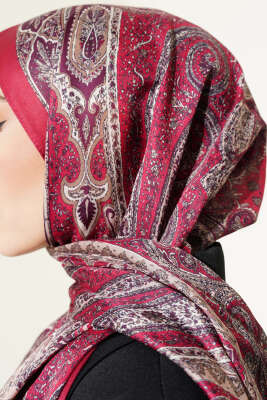 Tarihi Vintage Desen Soft Şal Bordo Bej - Başörtüsü