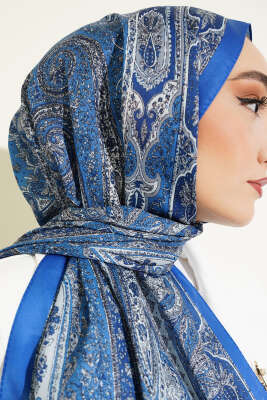 Tarihi Vintage Desen Soft Şal İndigo - Başörtüsü
