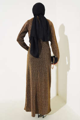 Taş Aksesuarlı Simli Elbise Camel - Tesettür Elbise