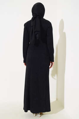 Taş Aksesuarlı Simli Elbise Siyah - Tesettür Elbise