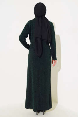 Taş Aksesuarlı Simli Elbise Zümrüt - Tesettür Elbise