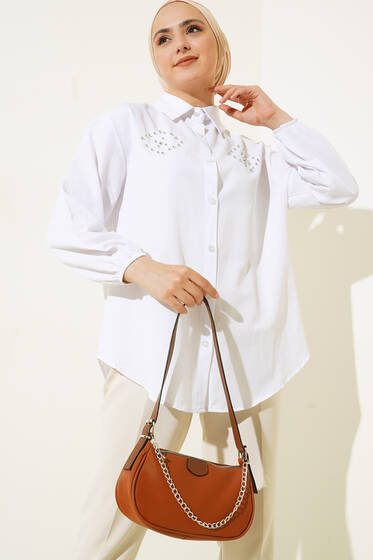 Taş Boncuk Detaylı Gömlek Beyaz - Gömlek