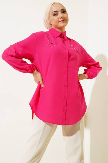 Taş Boncuk Detaylı Gömlek Fusya - Gömlek