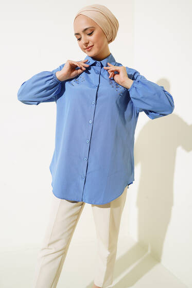 Taş Boncuk Detaylı Gömlek İndigo - Gömlek