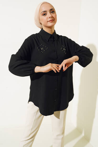 Taş Boncuk Detaylı Gömlek Siyah - Gömlek