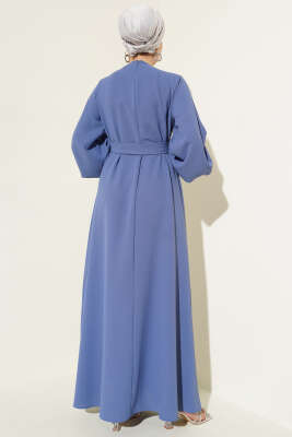 Taş Çiçek Süslümeli Abiye Elbise İndigo - Tesettür Elbise