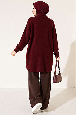 Taş Detaylı Angora Tunik Bordo - Tunik