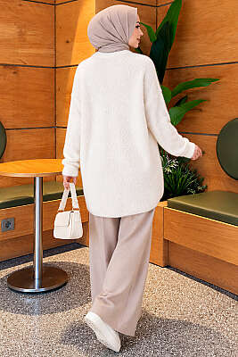 Taş Detaylı Angora Tunik Kemik - Tunik