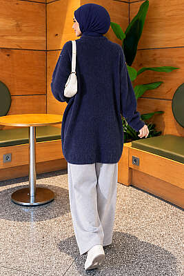 Taş Detaylı Angora Tunik Lacivert - Tunik