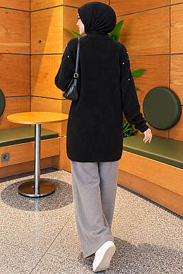 Taş Detaylı Angora Tunik Siyah - Tunik